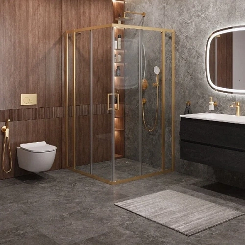 Душевой уголок Cezares Molveno 120х120 см стекло прозрачное профиль золото - фото 3