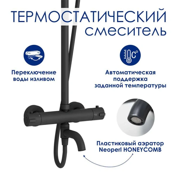 Душевая стойка WasserKRAFT Elbe с термостатическим смесителем A288.258.078.BM Thermo (детальная фотография), настенные