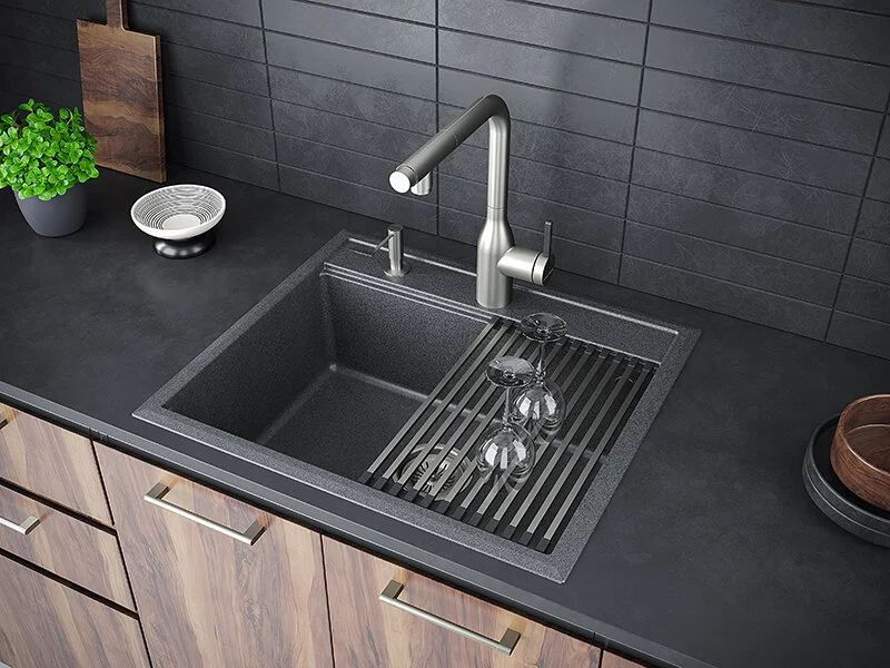 Мойка для кухни Paulmark Stepia 59 см графит PM115951-DG (детальная фотография), прямоугольной формы