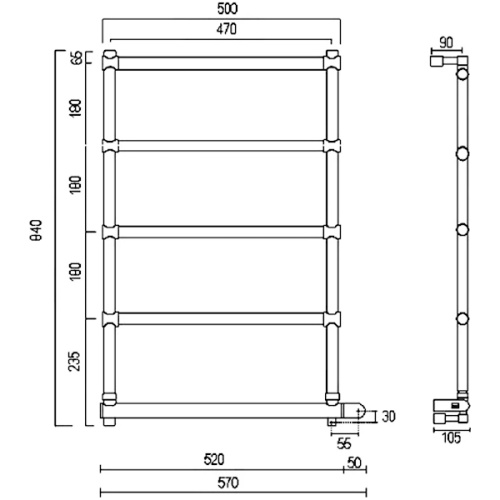 Полотенцесушитель электрический Margaroli Sole 542-5, 5 секций (детальная фотография), современные, hi-tech