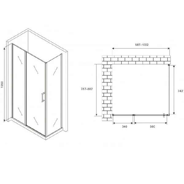 Душевой уголок Abber Sonnenstrand 100х80 см профиль хром AG04100S-S80 (детальная фотография), прямоугольные