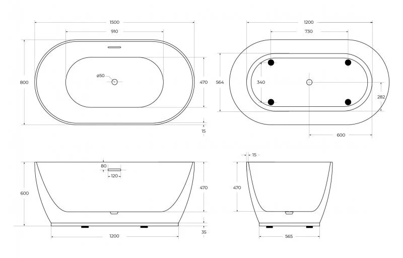 Ванна акриловая BelBagno 150x80 см белая BB413-1500-800 (детальная фотография), акриловые