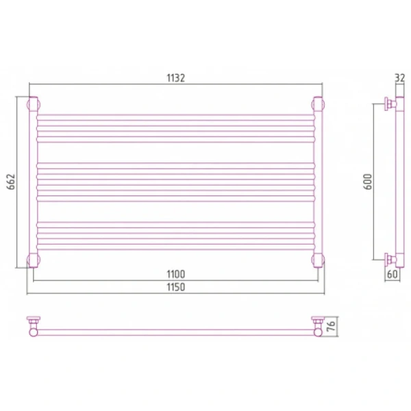 Полотенцесушитель водяной Сунержа Богема L 110х60 см черный матовый 31-0202-6011 (детальная фотография), современные, hi-tech