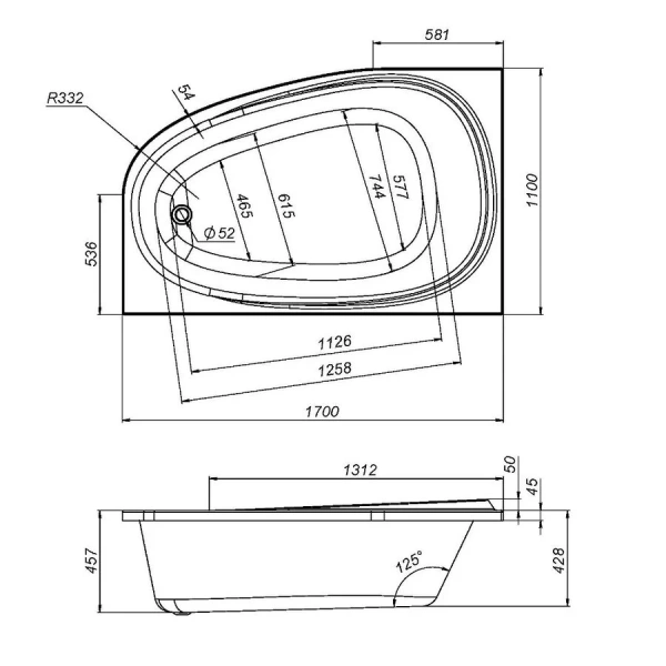 Ванна акриловая Am.Pm Like W80A-170 170х110 см ассиметричная (детальная фотография), современныe, hi-tech