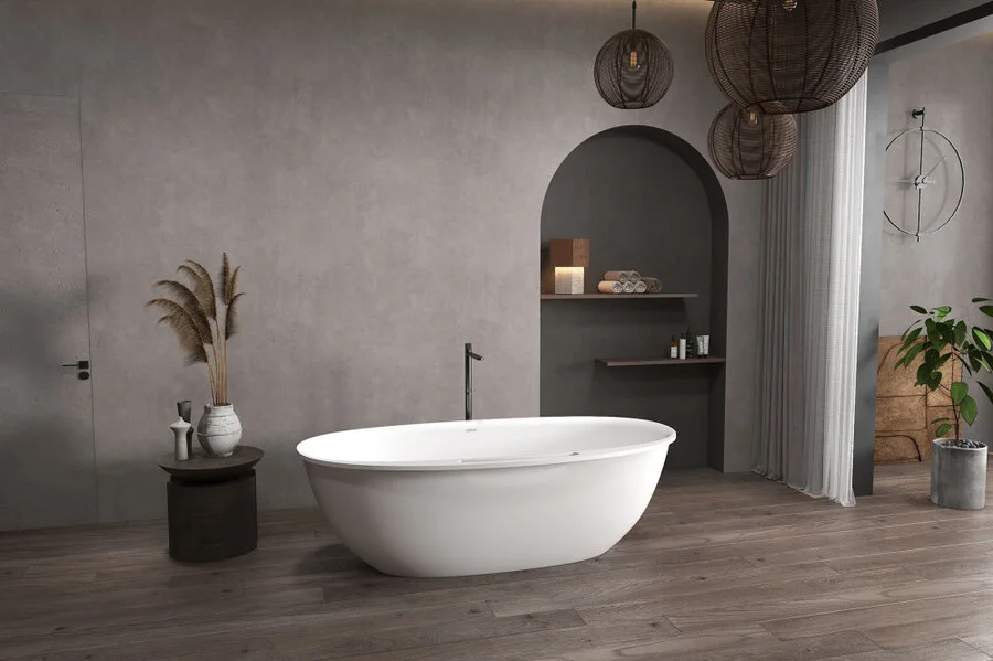 Ванна из искусственного камня Abber Stein 170x85 см белая матовая AS9631 (детальная фотография), без гидромассажа, большие