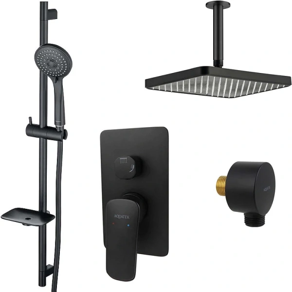 Душевой комплект Акватек Вега черный матовый AQ1072MB (детальная фотография)