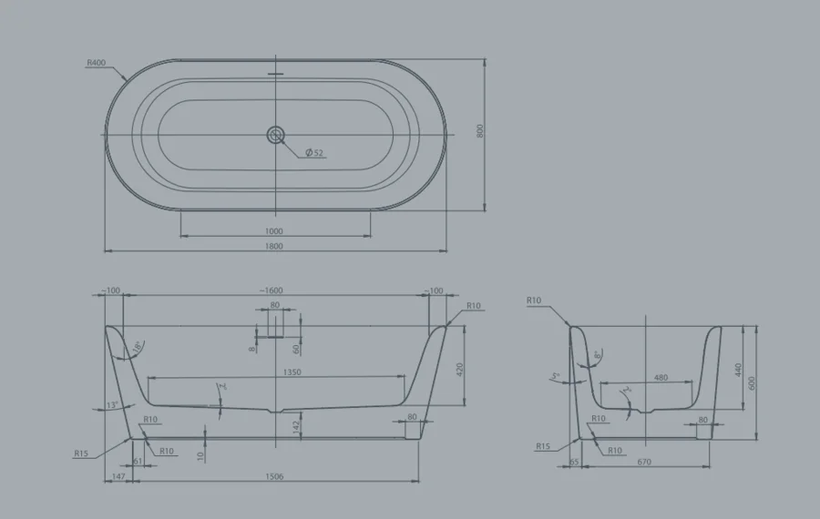 Ванна акриловая Knief Fresh 0100-230 180 х 80 см (детальная фотография), акриловые