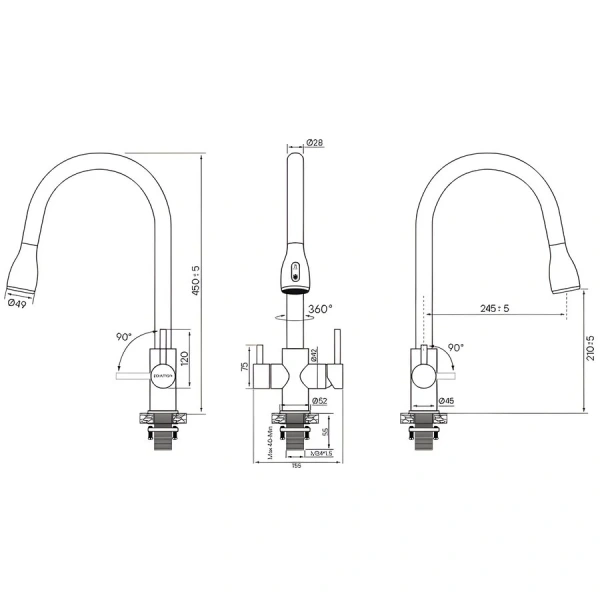 Смеситель для кухни Paulmark Lange La214212 с выдвижным изливом (детальная фотография), для кухни
