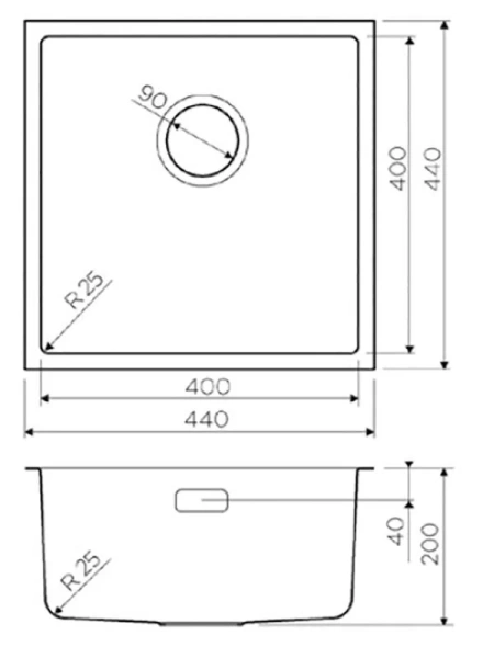 Мойка для кухни Omoikiri Tadzava 44-U/I Quadro IN 44 см нержавеющая сталь 4993509 (детальная фотография), квадратная