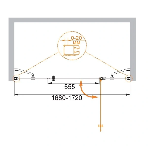 Душевая дверь в нишу Cezares Elena 170 см стекло прозрачное ELENA-W-B-13-60+60/50-C-Cr (детальная фотография), современные, hi-tech