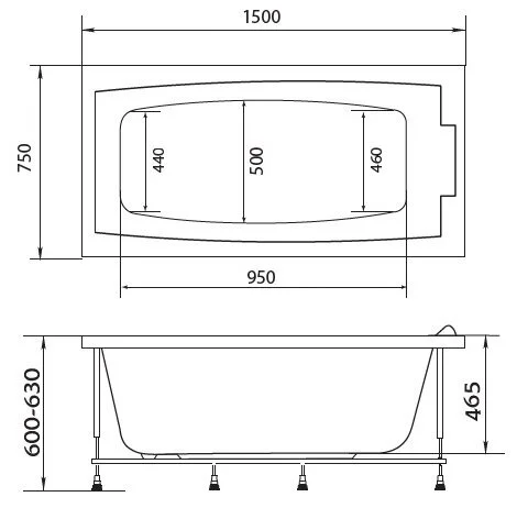 Ванна акриловая Creto Elite 11-15075, 150 x 75, белый (детальная фотография), акриловые