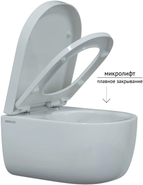 Унитаз подвесной BERGES Ego с микролифтом 082122 (детальная фотография), без бачка, со скрытым бачком