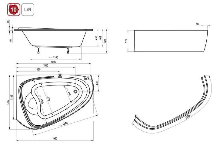 Ванна акриловая Ravak LoveStory II 196x139 см правая C761000000 (детальная фотография), белые