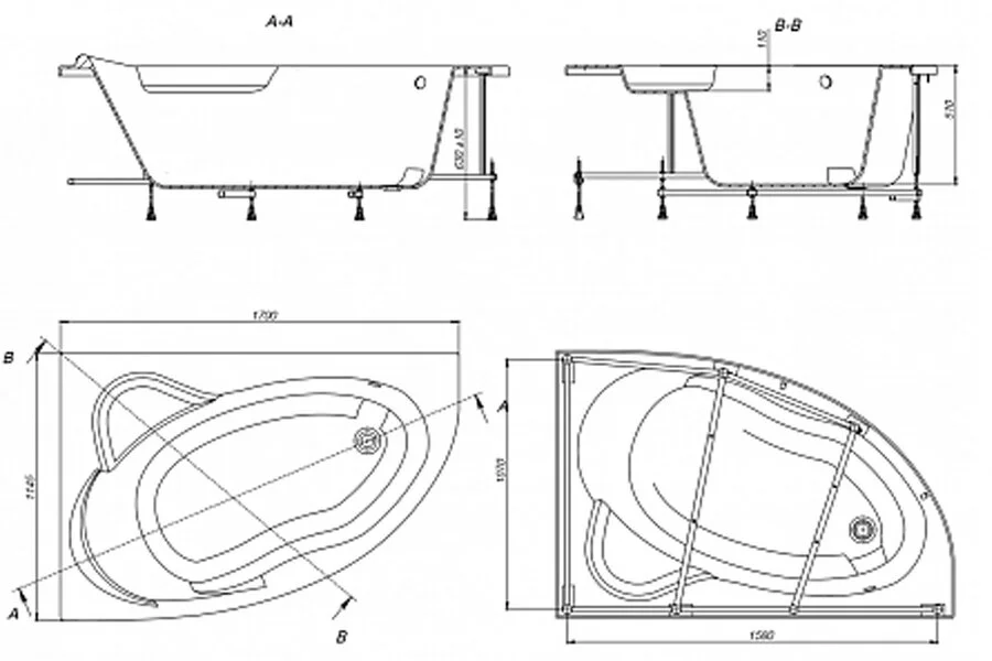Ванна акриловая Roca Luna ZRU9302911, 170 x 115 см (детальная фотография), акриловые