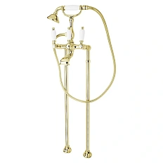 Смеситель для ванны Cezares First золото 24 карат ручки белые