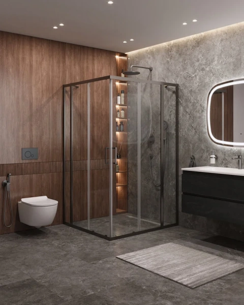 Душевой уголок Cezares Molveno 130х120 см прозрачное стекло профиль оружейная сталь MOLVENO-AH-22-130/120-C-GM-IV (детальная фотография), другие