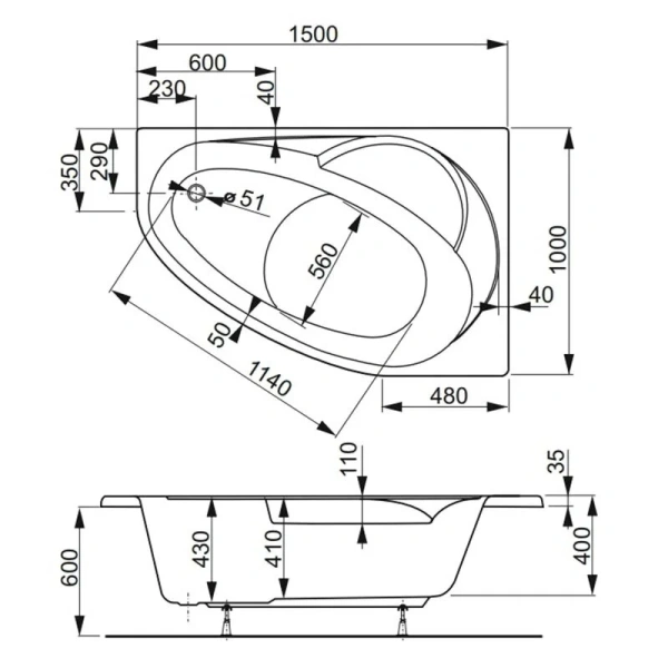 Ванна акриловая Vagnerplast Flora 150×100 см левая VPBA151FLA3LX-04 (детальная фотография), 150x100 см