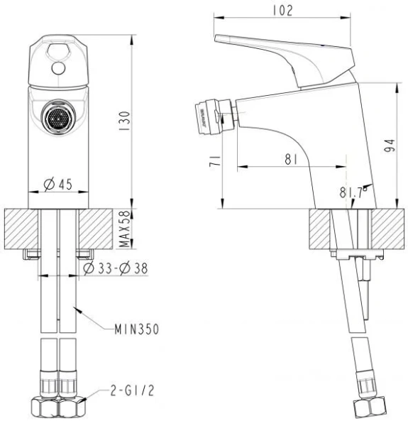 Смеситель для биде Bravat Drop-D F348162C (детальная фотография), для биде