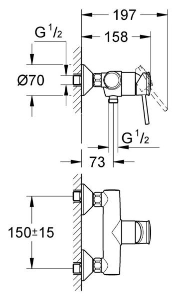 Смеситель для душа Grohe BauClassic 32867000 (детальная фотография), для душа