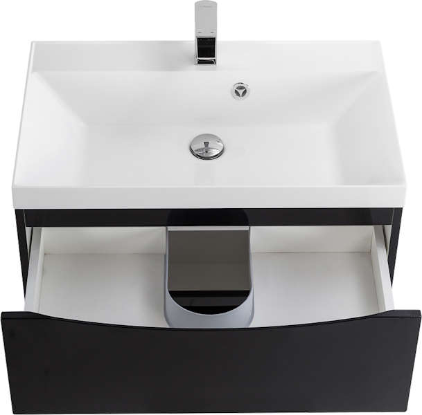 Тумба под раковину подвесная BelBagno Marino 60 см с двумя выкатными ящиками, nero lucido MARINO-600-2C-SO-NL-P (детальная фотография), черная