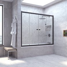 Душевая шторка на ванную профиль черный глянцевый стекло сатин Vegas-glass