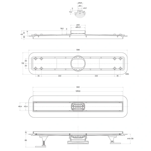 Душевой лоток BelBagno Luce 60 см хром матовый BB-LD-LUCE-60-CR (детальная фотография), душевой лоток