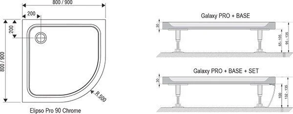 Душевой поддон Ravak Elipso Pro XA244401010 80x80 см полукруглый (детальная фотография), полукруглые, четверть круга