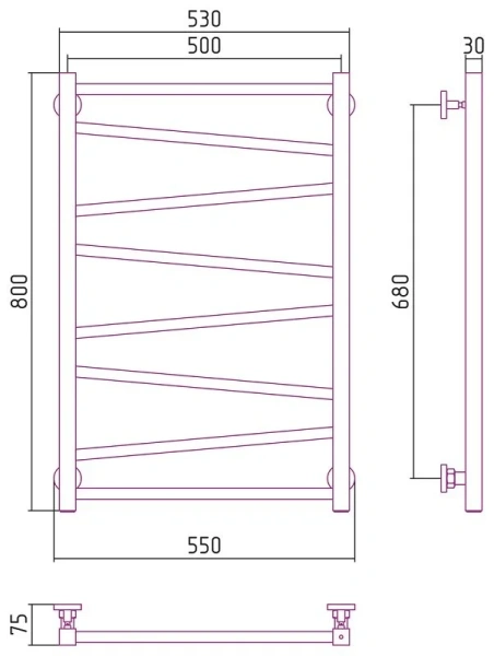 Полотенцесушитель водяной Сунержа Сирокко 50х80 см без покрытия 00-0253-8050 (детальная фотография), современные, hi-tech