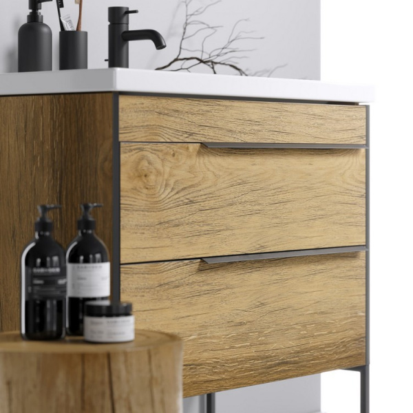 Тумба под раковину подвесная Aqwella Fargo 100 см дуб балтийский FRG0110DB (детальная фотография), 100 см