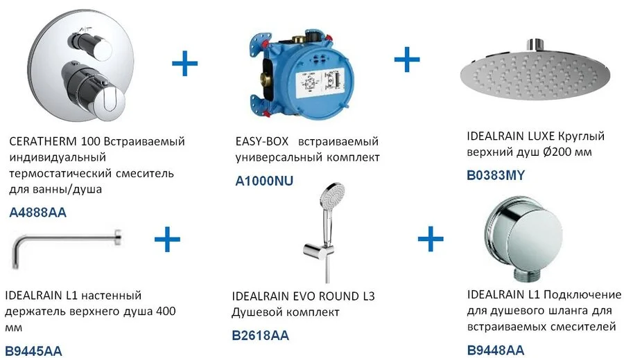 Душевой комплект Ideal Standard Ceratherm 100 New 6 в 1 BD006XC (детальная фотография), душевые комплекты, наборы