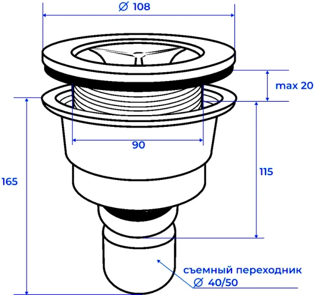 Сифон для поддонов RGW S-20 комбинированный затвор 44242000-01 (детальная фотография), в наличии index_1