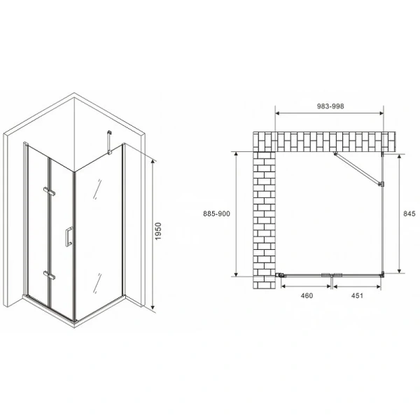 Душевой уголок Abber Zart 100x90 см профиль хром AG08100P-S91 (детальная фотография), квадратные