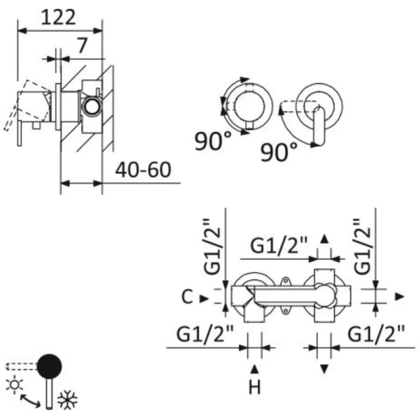 Смеситель для душа Cezares Leaf хром LEAF-VDIM3-L-01 (детальная фотография), для душа