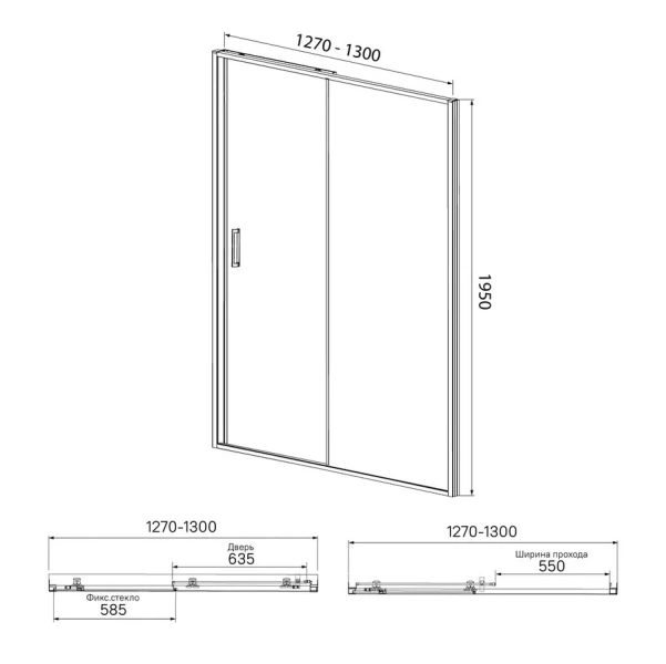Душевая дверь в нишу IDDIS Zodiac 130 см стекло прозрачное ZOD6CS3i69 (детальная фотография), современные, hi-tech