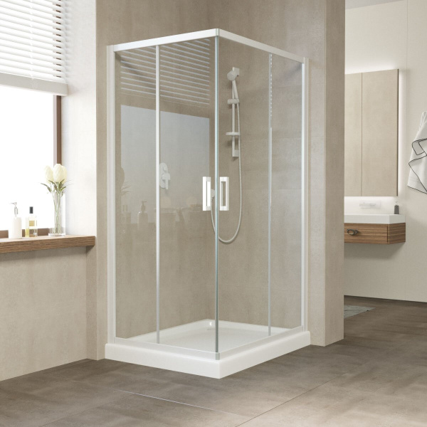 Душевой уголок профиль белый стекло прозрачное Vegas-glass ZA-F NOVO 110*100 01 01 (детальная фотография)