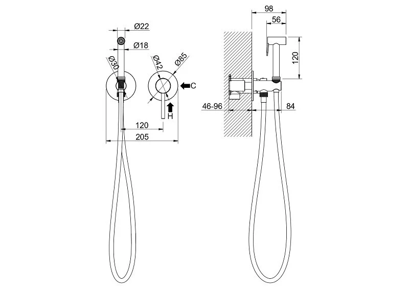 Гигиенический душ со смесителем Акватек Европа оружейная сталь AQ1319BGM (детальная фотография), полный комплект со смесителем