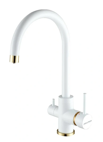 Смеситель для кухни Paulmark Essen белый матовый/бронза Es213211-431BR (детальная фотография)