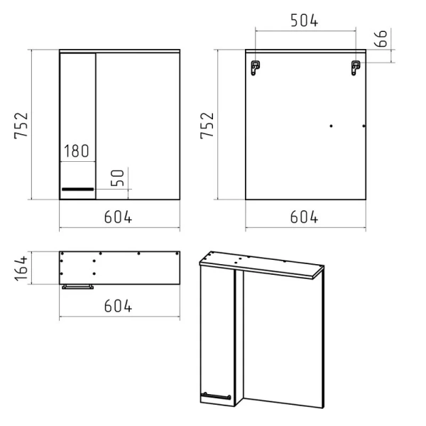 Зеркальный шкаф Misty Крафт 60 см правый П-Кра-02060-011П (детальная фотография), по запросу