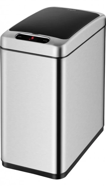 Мусорное ведро WeltWasser WW ME 1000000397 8 л сенсорное (детальная фотография), матовый хром, черные, комбинированные