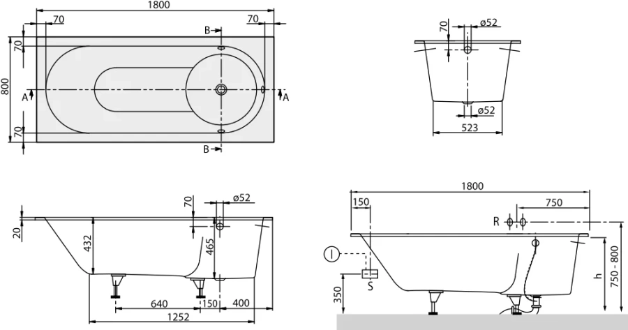 Ванна Quaryl Villeroy & Boch Libra UBQ180LIB2V-01 (детальная фотография), прямоугольные