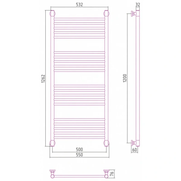 Полотенцесушитель водяной Сунержа Богема+ 50х120 см белый матовый 30-0220-1250 (детальная фотография), современные, hi-tech