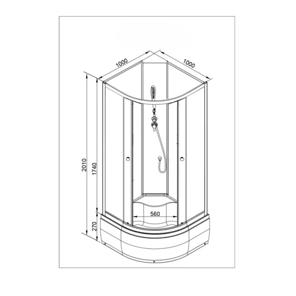 Душевая кабина Deto L 100x100 см без крыши L710N (детальная фотография), полукруглые, четверть круга