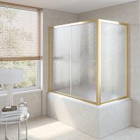 Душевая шторка на ванную профиль золотой стекло шиншилла Vegas-glass