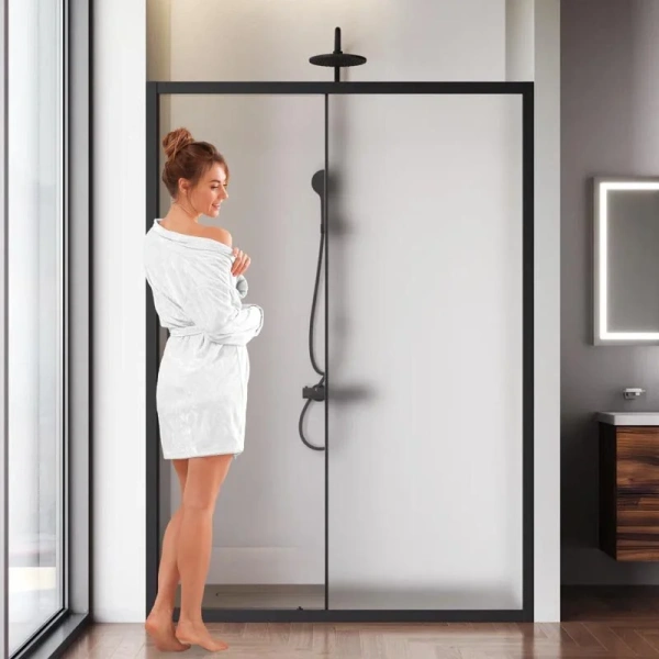 Душевая дверь в нишу AM.PM Gem Solo 140 см профиль черный стекло матовое W90G-140-1-195BM (детальная фотография) index_1