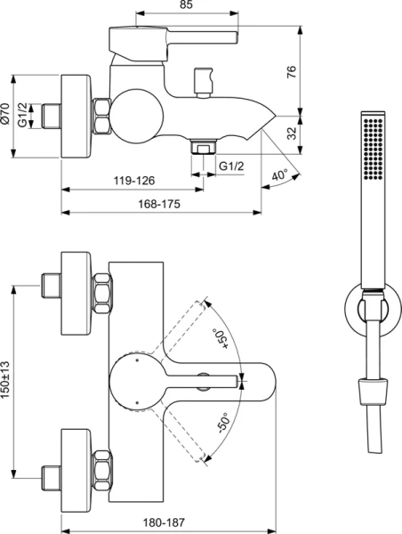 Душевой комплект Ideal Standard Ceraline черный BC270XG (детальная фотография), нет в наличии