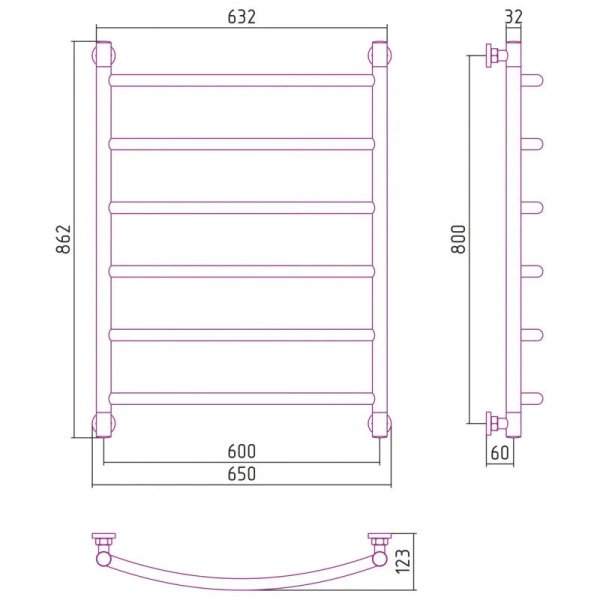 Полотенцесушитель водяной Сунержа Галант+ 60х80 см матовая шампань 022-0200-8060 (детальная фотография), современные, hi-tech