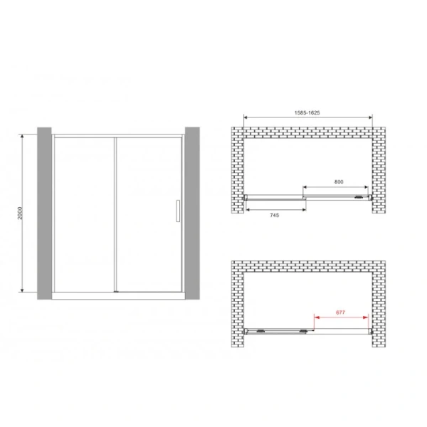 Душевая дверь в нишу Abber Komfort AG93160 160 см раздвижная (детальная фотография), современные, hi-tech