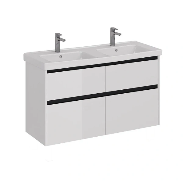 Тумба под раковину подвесная Lemark Combi 125 см белая с черной планкой LM03C125T-black (детальная фотография), недорогo, комплект (набор)