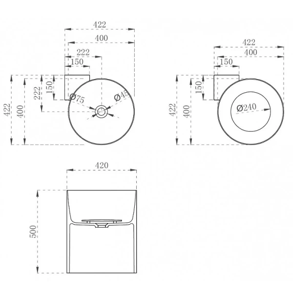 Раковина Abber Kristall AT2705 42 см круглая (детальная фотография), современные, hi-tech