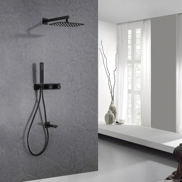 Душевой комплект Abber Rund черный матовый AF8717B (детальная фотография), черные